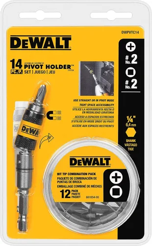 Vista 4 de DEWALT Set de soporte de broca pivotante con puntas para atornillar y soporte de broca magnético, 14 piezas (DWPVTC14)