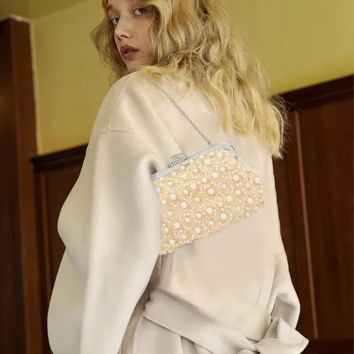 Vista 6 de Carwales Bolso de noche de flores con perlas para mujer, bolso de noche para boda, baile, baile de graduación, bolsos de novia
