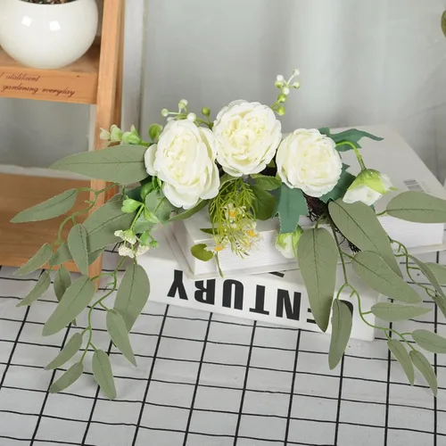 Vista 4 de Paquete de 2 flores artificiales de arco de boda para letrero de boda, arreglos de flores de rosas artificiales, decoración de boda polvorienta