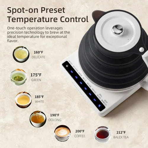 Vista 2 de Hervidor eléctrico de viaje de silicona de grado alimenticio con control de temperatura, 0. 55L (negro)