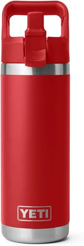 Vista 8 de YETI Rambler Botella de 18 onzas, aislada al vacío, de acero inoxidable con tapa de popote a juego de colores, rojo rescate