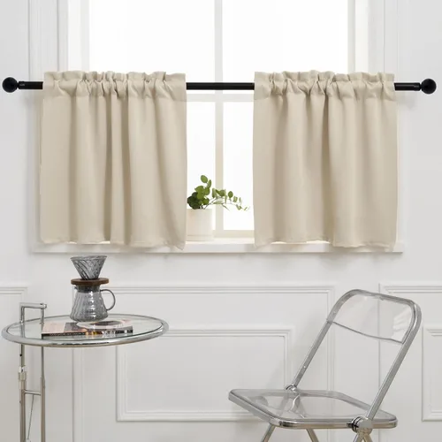 Vista 17 de Pickluc Cortina opaca de cocina de 20 pulgadas de largo, con bolsillo para barra, cortinas para ventanas pequeñas en sala de estar, sótano Beige