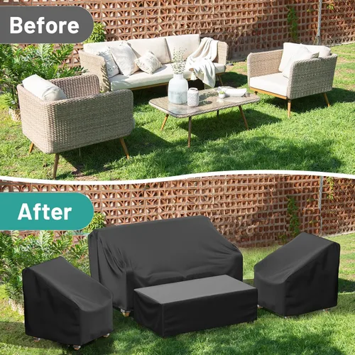 Vista 3 de Mrrihand Fundas para muebles de patio, 4 piezas, funda impermeable para muebles de exterior, incluye funda para sofá exterior, 2 fundas para sillas