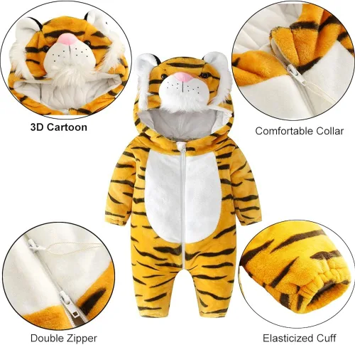 Vista 5 de Disfraz de Halloween de animales para bebé, overol unisex con capucha para niños pequeños, traje cálido, Negro Blanco