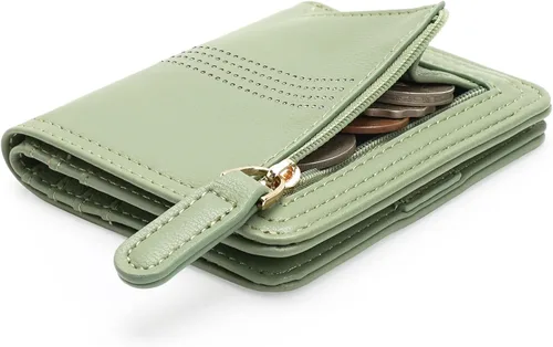 Vista 8 de APHISON Billetera para mujer, delgada y pequeña, cartera RFID para mujer, 05A125VERDE, Moderno