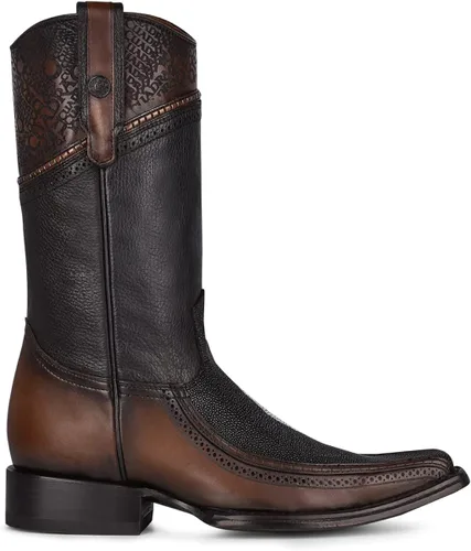 Vista 2 de Cuadra Botas vaqueras para hombre en cuero genuino Stingray negro, Negro