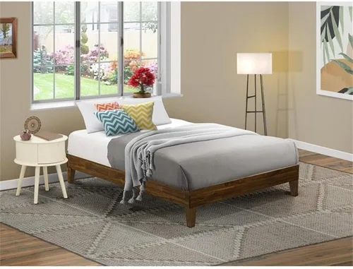 Vista 2 de East West Furniture NVP-22-F Marco de cama de tamaño matrimonial con 4 patas de madera dura y 2 patas centrales adicionales, acabado de nogal