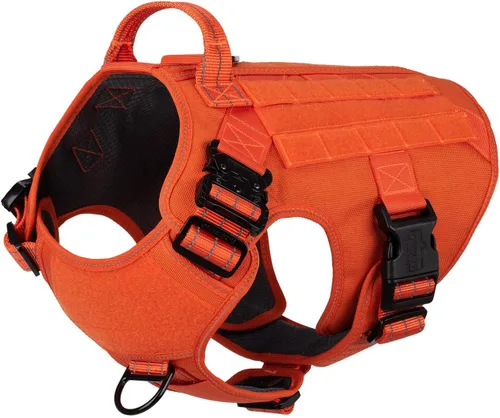Vista 11 de ICEFANG - Arnés táctico para perros, talla S, con 2 hebillas de metal, chaleco para transportar carga, ligero y modular (MOLLE) con mango, clip