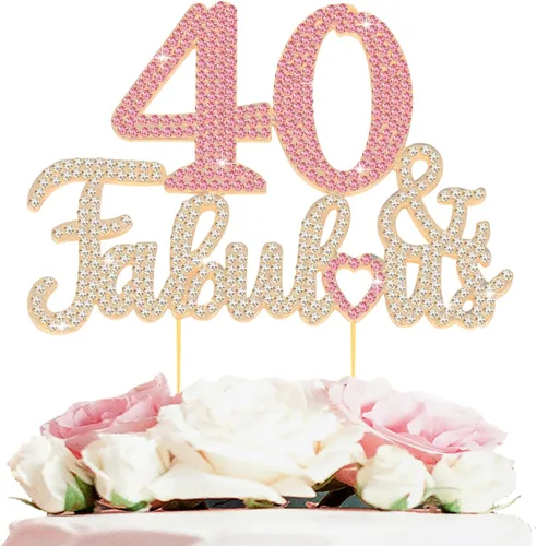 Vista 29 de 25 y fabulosa decoración de pastel de diamantes de imitación dorados y rosados – Feliz cumpleaños 25 años saluda a 25 años de edad, decoración