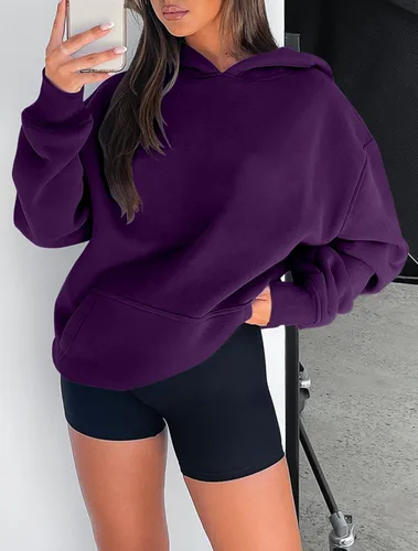 Vista 18 de onlypuff Sudadera casual con capucha para mujer, de manga larga, con bolsillo de canguro, hombro caído