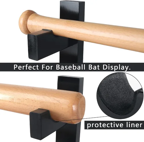 Vista 4 de Invech 2 Baseball Bat Holder, Wall Mount Display Case,Sturdy Wood Horizontal Rack & Bracket for softball bat or Lightsaber, Bat Souvenir Stand with