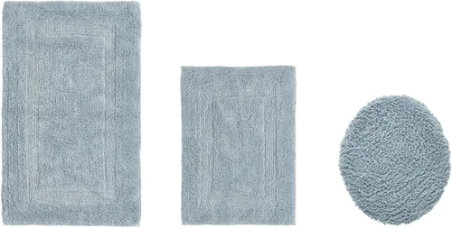 Vista 256 de Better Trends - Juego de 2 alfombras de baño 100% algodón, extra suaves, con borlas, de 17" x 24", alfombra de baño superabsorbente y reversible
