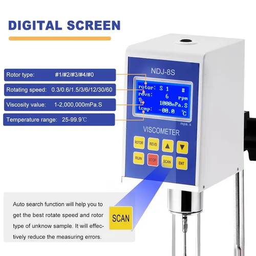 Vista 3 de Viscosímetro rotatorio de Digitaces, probador del metro de la viscosidad de NDJ-8S con salida de datos, fluidímetro ±3% 100-240V de 100-240V