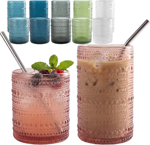 Vista 15 de CycleMore 12 vasos para beber Hobnail de 12 onzas, 10 onzas, tazas de 4 Celeste