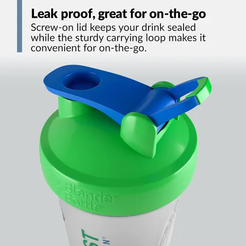 Vista 5 de BioTrust BlenderBottle - Botella mezcladora clásica, 28 onzas con bucle, transparente/verde 28 oz shaker bottle with stainless steel wire whisk