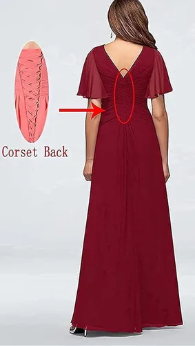 Vista 3 de Vestidos de gasa con cuello en V para madre de la novia mangas con volantes vestidos formales de fiesta de noche para mujer