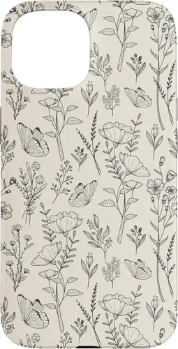 Vista 6 de Black & Cream Butterfly Meadow Botanical Wildflower Pattern Case for iPhone 17
