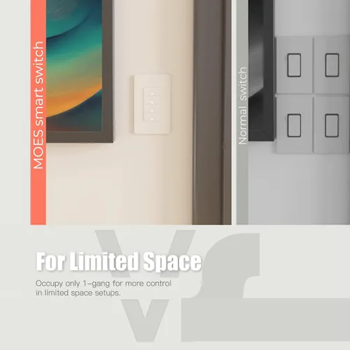 Vista 4 de MOES Interruptores de luz inteligente Wi-Fi de 2ª generación, requiere cable netural, interruptor inteligente de un solo polo, compatible con Alexa