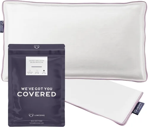 Vista 7 de Lincove Funda protectora de almohada de satén 100% algodón, funda de almohada con cremallera, 500 hilos, algodón de lujo, protector de almohada