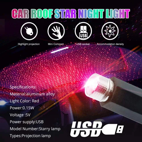 Vista 7 de HONLEEX - Proyector USB de luz nocturna para techo, LED, compacto, rojo, paquete de 1