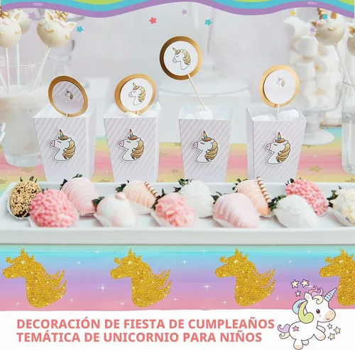 Vista 3 de Zhehao - Mantel de cumpleaños de unicornio de 108 x 54 pulgadas, plástico