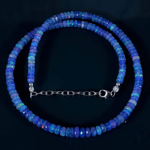 Vista 4 de Vatslacreations Collar de ópalo azul AAA, collar de ópalo de fuego etíope, collar de ópalo azul fuego múltiple, collar de ópalo de 18 pulgadas