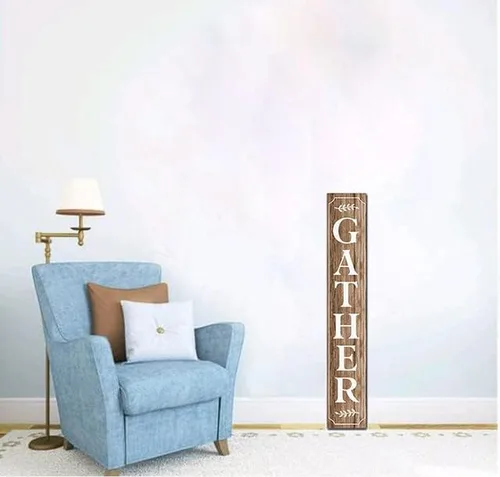 Vista 4 de KPSheng Letrero vertical de madera con texto en inglés, 8 x 48 pulgadas, decoración de casa de campo, decoración rústica para colgar o de pie