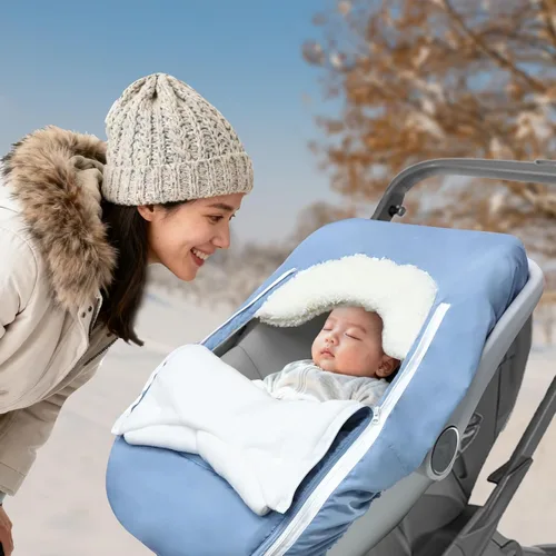 Vista 2 de Funda de asiento de automóvil para bebé, invierno, impermeable, para recién nacido, resistente al viento, funda de asiento de automóvil para bebé