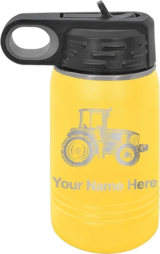 Vista 59 de LaserGram Botella de agua personalizada, tractor agrícola, acero inoxidable de doble pared aislada al vacío con popote superior, regalo grabado