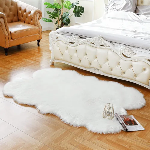 Vista 15 de Alfombra de piel sintética de 2 x 6 pies, color beige, lavable a máquina, súper suave, esponjosa, alfombra de piel de oveja mullida para dormitorio