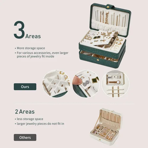 Vista 4 de BUTI4WLD Travel Jewelry Box, Leather Small Jewelry Boxes, Jewelry Boxes for Women Girls, Jewelry Organizer Box, 2 Layers Travel Jewelry Storage