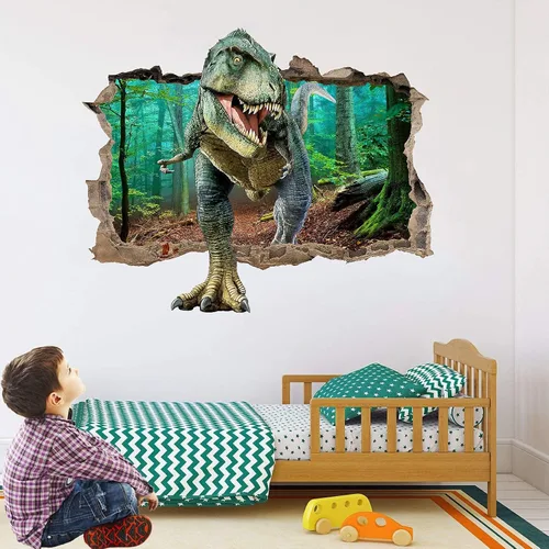 Vista 8 de Supzone Calcomanías de pared de dinosaurio, 3D, decorativas, extraíbles, para dormitorio, bebé, guardería, decoración de pared para niños