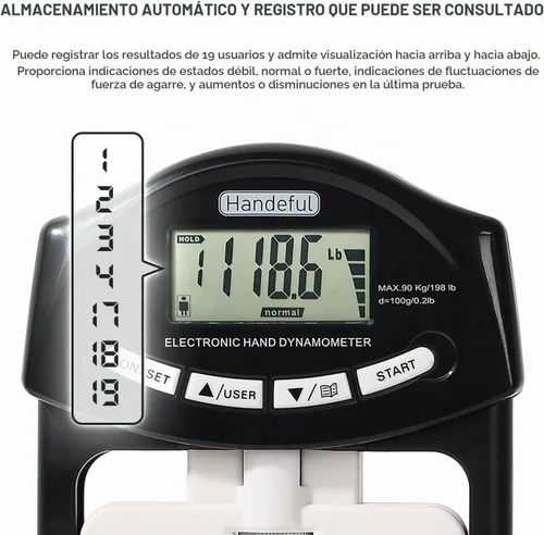 Vista 3 de Handeful Grip Strength Tester, Hand Grip Dynamometer, Electronic Handgrip Testing for Sports Home School Use Negro