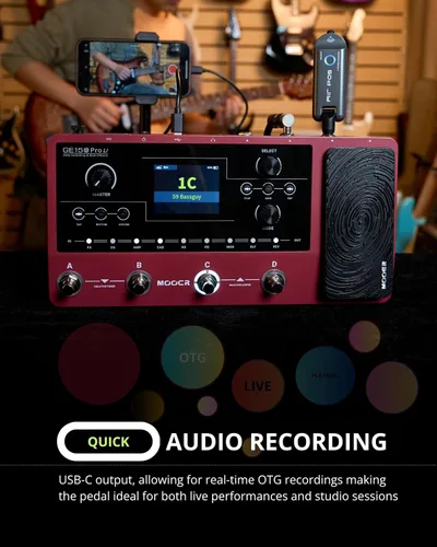 Vista 6 de MOOER GE150 Pro Li batería incorporada multi efectos con sistema inalámbrico de guitarra inalámbrica Air P05