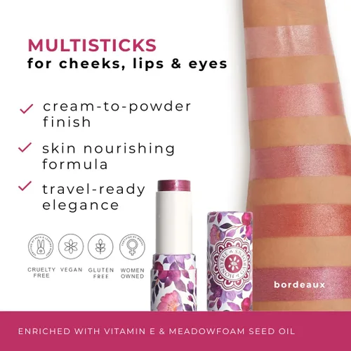 Vista 2 de Honeybee Gardens Color Within Reach MultiStick, Burdeos, Berry con brillo suave, maquillaje multiusos, brillo natural, fácil aplicación, vegano