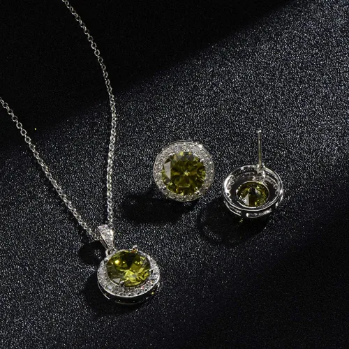 Vista 6 de Juego de joyas de cristal para novia, plata de ley, circonita cúbica redonda, circonita cúbica, diamantes de imitación, halo de piedra natal, collar