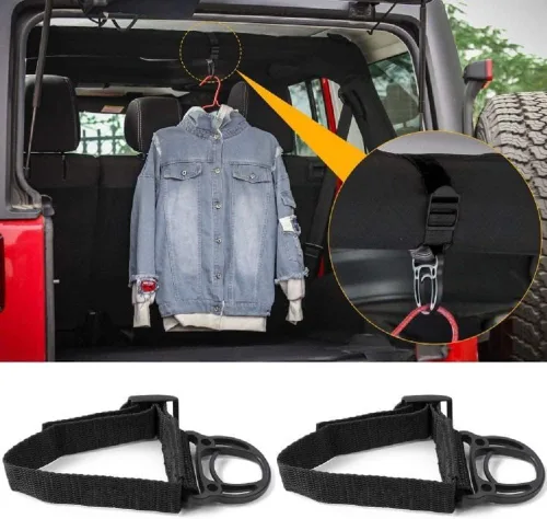 Vista 6 de JeCar 2 piezas de gancho para barra enrollable para colgar ropa para Jeep Wrangler CJ YJ TJ LJ JK JKU JL JLU JT Sports Sahara Freedom Rubicon & Negro