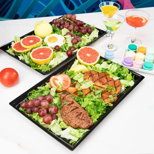 Vista 6 de Supernal Paquete de 12 bandejas de plástico negro para servir, bandejas de plástico de 15 x 10 pulgadas, bandeja de plástico de comida rápida