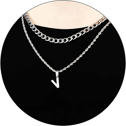 Vista 23 de SENRAN Collar con inicial en capas de la A a la Z para hombre, cadena de cuerda torcida de acero inoxidable de 18 a 20 pulgadas, dije de letra