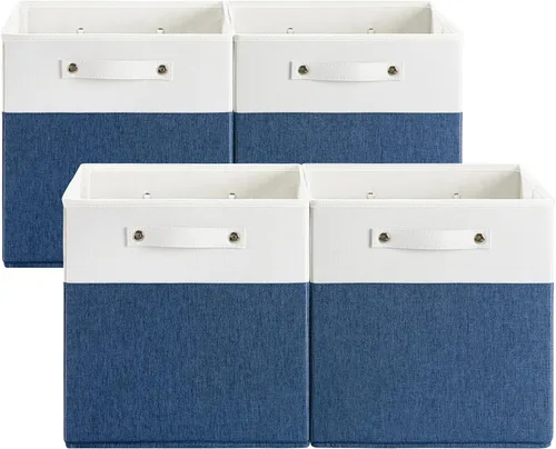 Vista 12 de FinishingBo Contenedores de almacenamiento de lino fino de 13 x 13 pulgadas con asas, cajas de cubo de tela, organizadores de cestas para estantes
