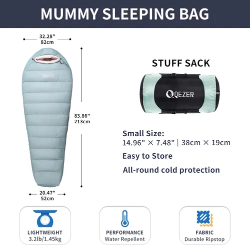Vista 2 de Saco de Dormir de Plumón para Adultos con Relleno de 620 Ultraligero Estilo Momia para Mochileros