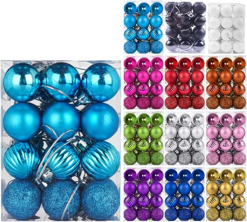 Vista 26 de Emopeak - Juego de 24 esferas navideñas, ornamentos irrompibles, 4 estilos, decoración colgante para árbol de Navidad, boda o fiesta
