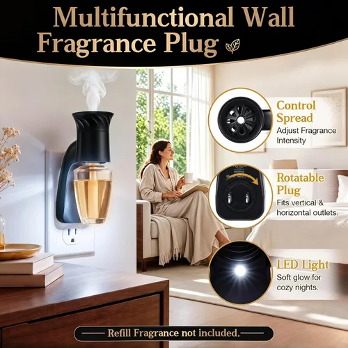 Vista 4 de Hohean 2 Pack Wall Fragrance Plug Compatible with Bath & Body Works, Black Certificado ETL con luz nocturna, enchufe giratorio y aroma ajustable