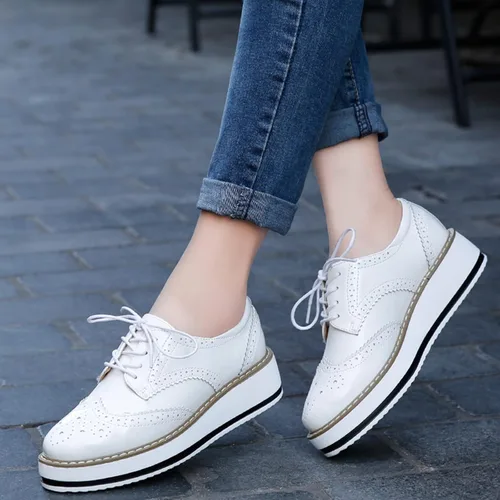 Vista 5 de DADAWEN - Zapatos con cintas tipo Oxford, con plataforma, para mujer, punta cuadrada