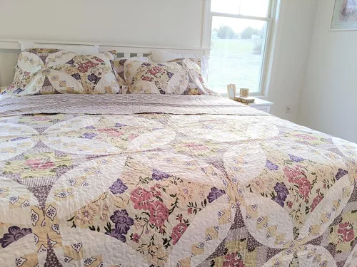 Vista 3 de DaDa Bedding Cottage - Juego de colcha floral rosa malva – Colcha acolchada reversible ligera transpirable con fundas de almohada – Jardín