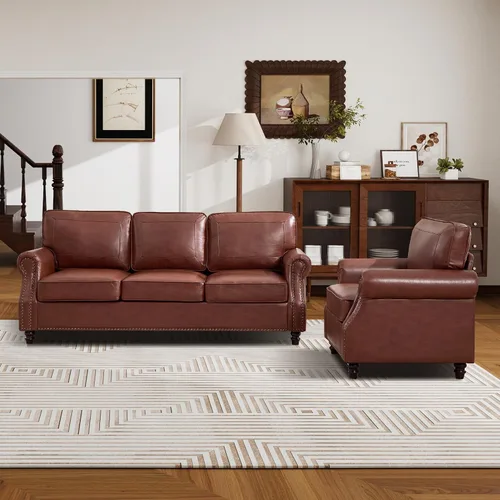 Vista 15 de WILLOVE Sofás de Cuero Sintético de 79'' para Sala de Estar, Sofás Modernos de Mediados de Siglo con Brazos Curvos y Ribete de Tachuelas
