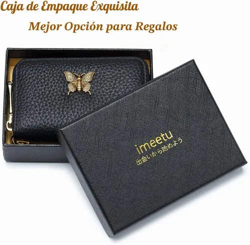 Vista 3 de imeetu Tarjetero RFID para mujer, cartera para tarjetas de visita (negro)