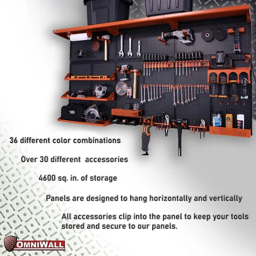Vista 2 de OmniWall Weekend Warrior XL - Sistema de organización de pared de metal (negro/azul)