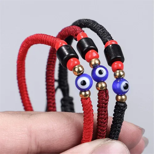 Vista 6 de Pulsera de mal de ojo rojonegro para mujeres, hombres, adolescentes, niñas, niños, pulseras budistas tibetanas tejidas a mano para protección