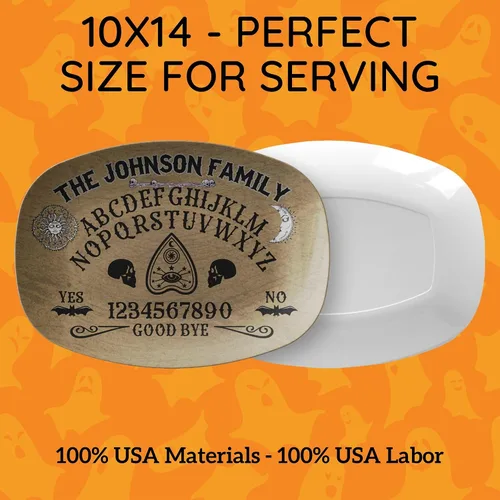 Vista 6 de Ouija Board Spirit Board Planchette Personalized Platter, Sun Moon Skull Bats Evil Eye Halloween Platter For Serving Food, Halloween Party Platter